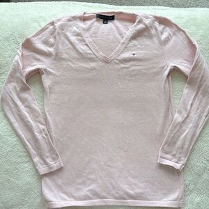 Tommy Hilfiger | Size Medium | Women's Pale Pink V-Neck Sweater 100% Cotton